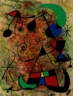 Joan Miró, Femme et oiseaux dans la nuit , 1967