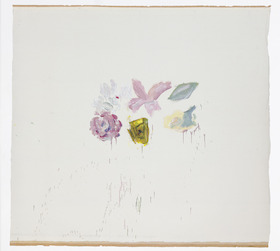 Damien Cabanes, Six fleurs au centre fond blanc très dépouillé, 2021