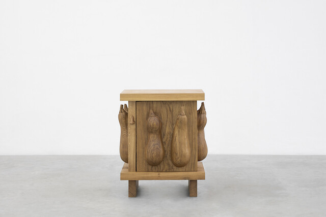 Daniel Dewar & Grégory Gicquel, Oak cabinet with courgettes and nose, 2021