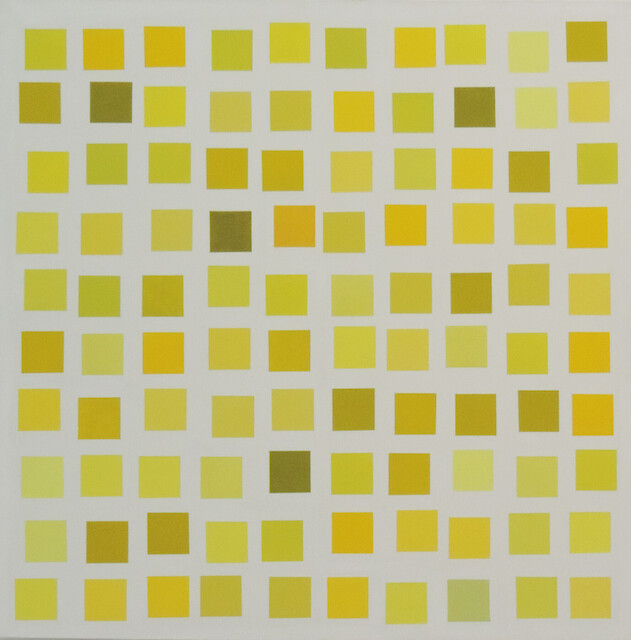 Vera Molnar, 100 carres avec 20 jaunes differents, 1977